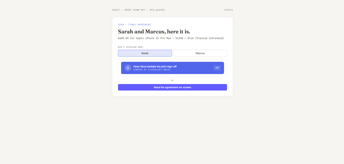Joint sign-off screen showing buyer and seller about to confirm